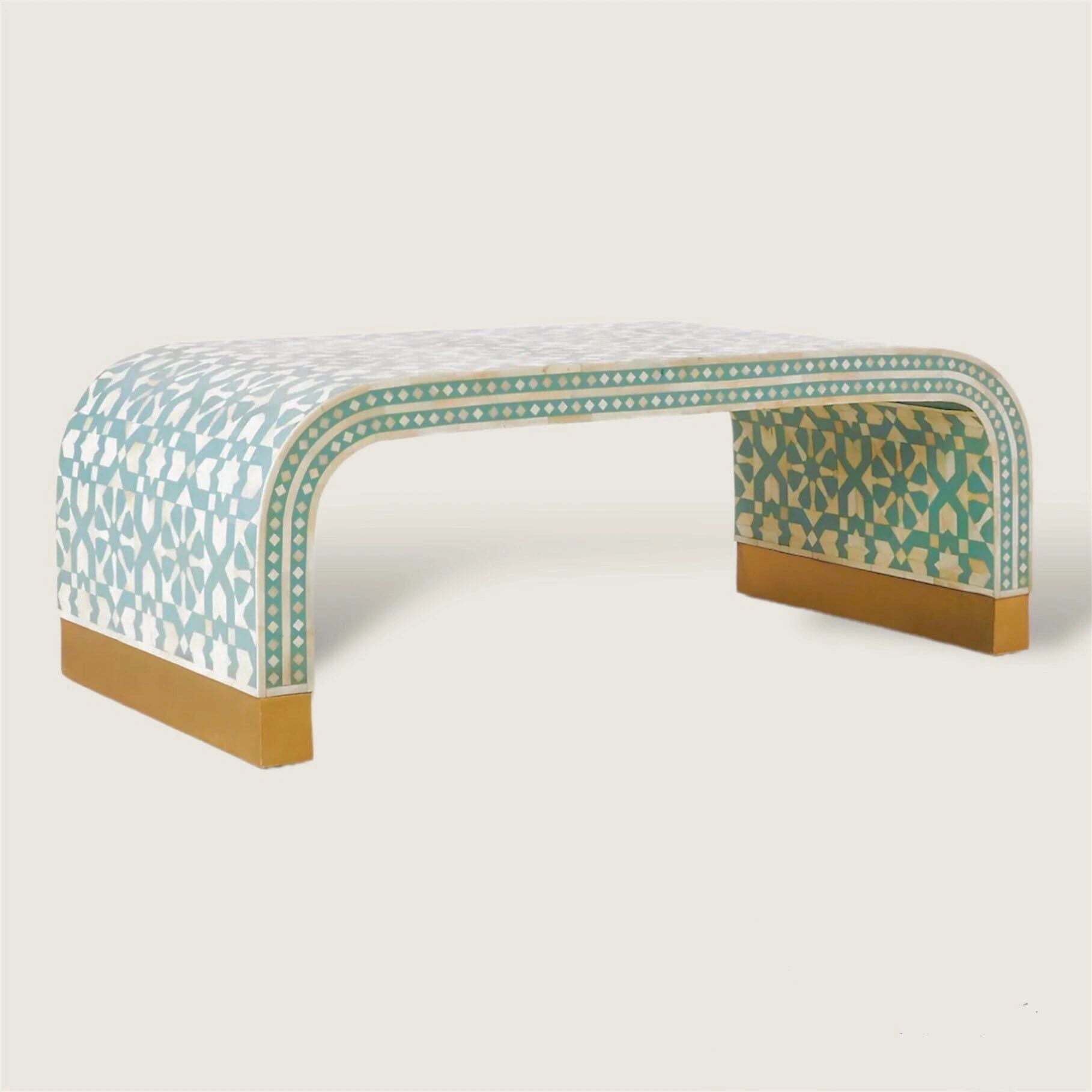  Heritage  inlay Moroccan pattern with brass metal base legs wooden waterfall coffee table