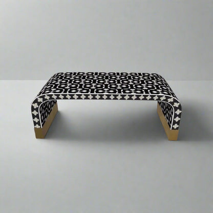  Heritage inlay geometric pattern with brass metal base legs wooden waterfall coffee table