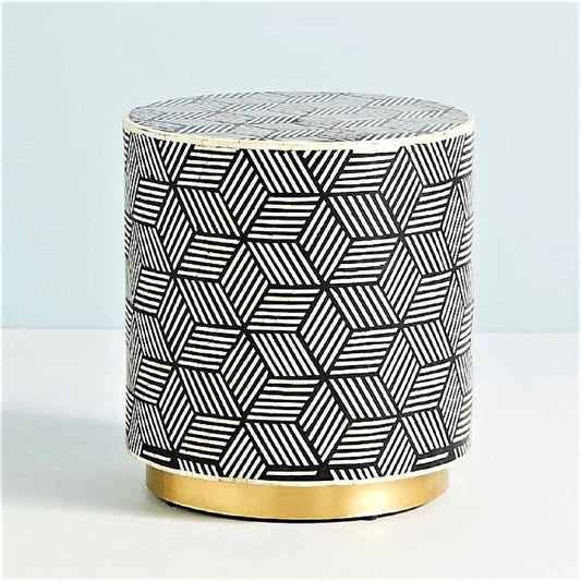   Heritage inlay Net pattern with brass base on wooden round End table 