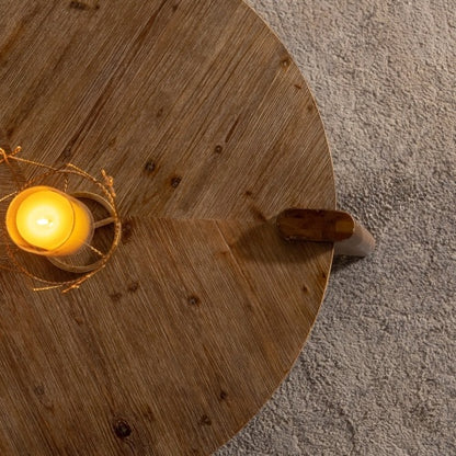 Wood Round Coffee Table Rustic Natural Finish