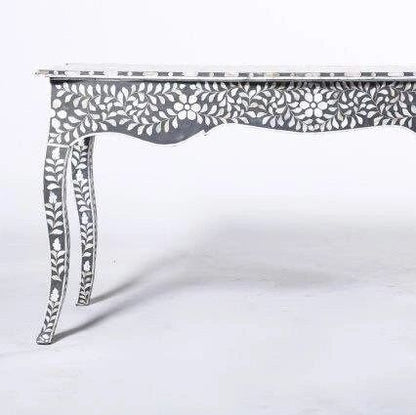  Mother of pearl  inlay floral pattern with three drawer wooden console or writing desk table