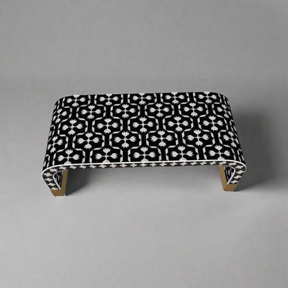  Heritage inlay geometric pattern with brass metal base legs wooden waterfall coffee table