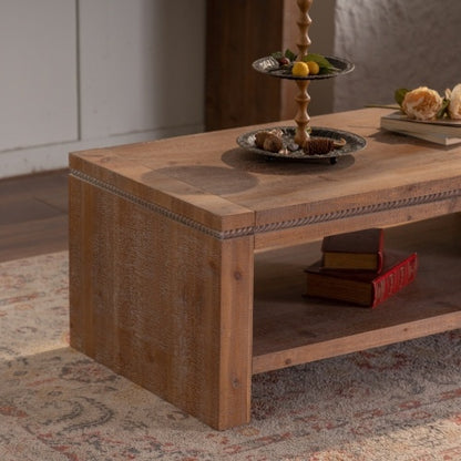 Rectangle Coffee Table 2-Tier Rustic Coffee Table With Storage Shelf