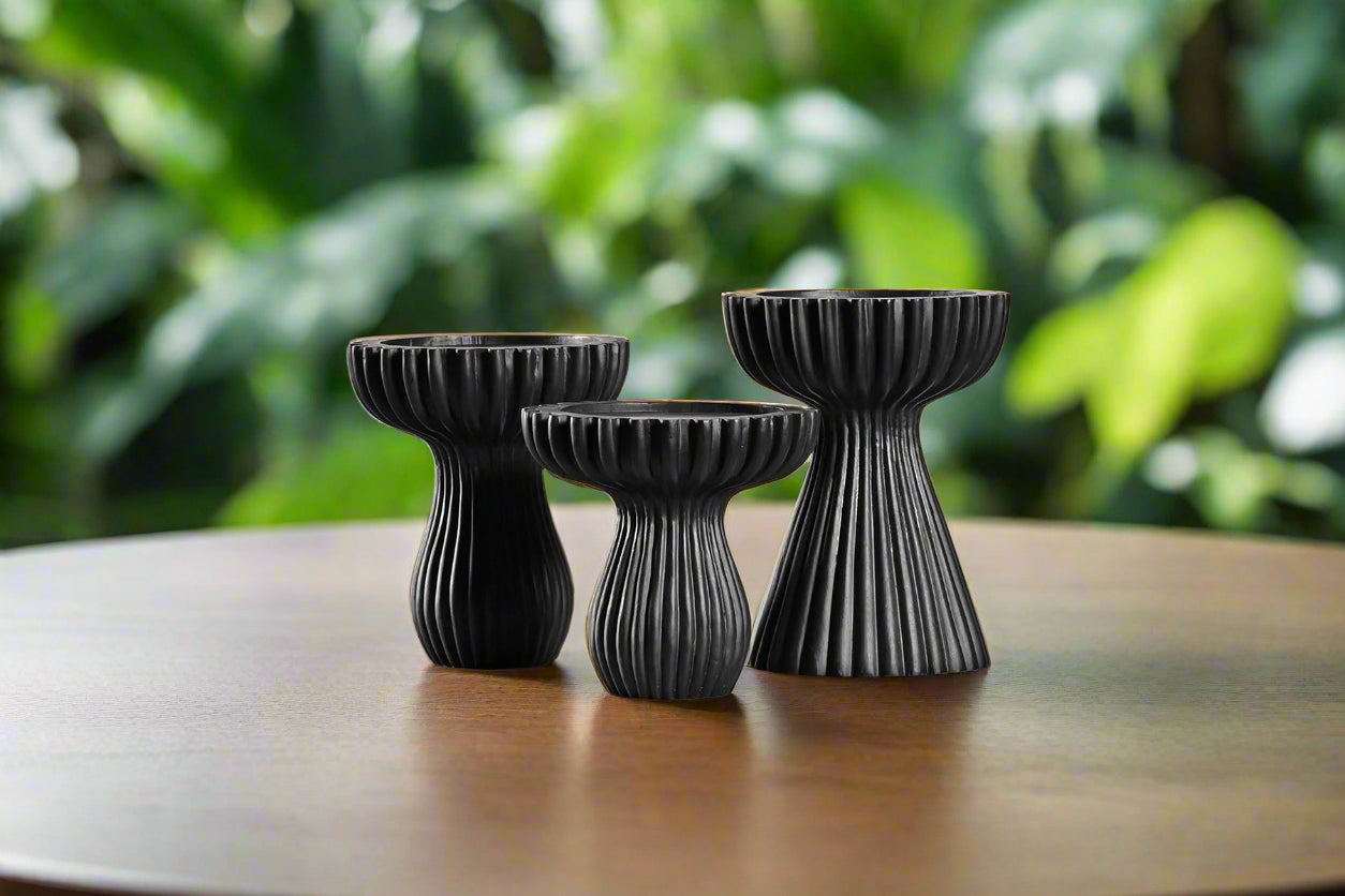 Ripple Carve – Handcrafted Wooden Candle Stand Set