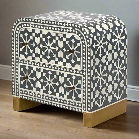 Heritage inlay Moroccan Two drawer bedside / nightstand