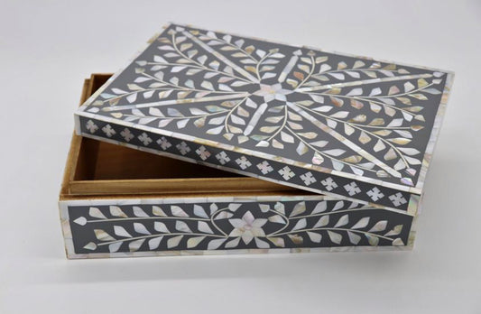 Mother of Pearl inlay Jewelry Box Grey