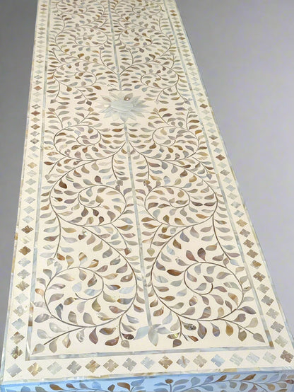 Mother of Pearl Inlay 2 Drawer Console - White Floral