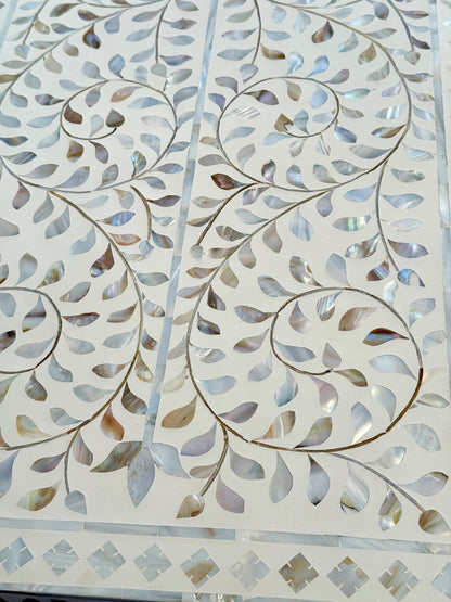 Mother of Pearl Inlay 2 Drawer Console - White Floral
