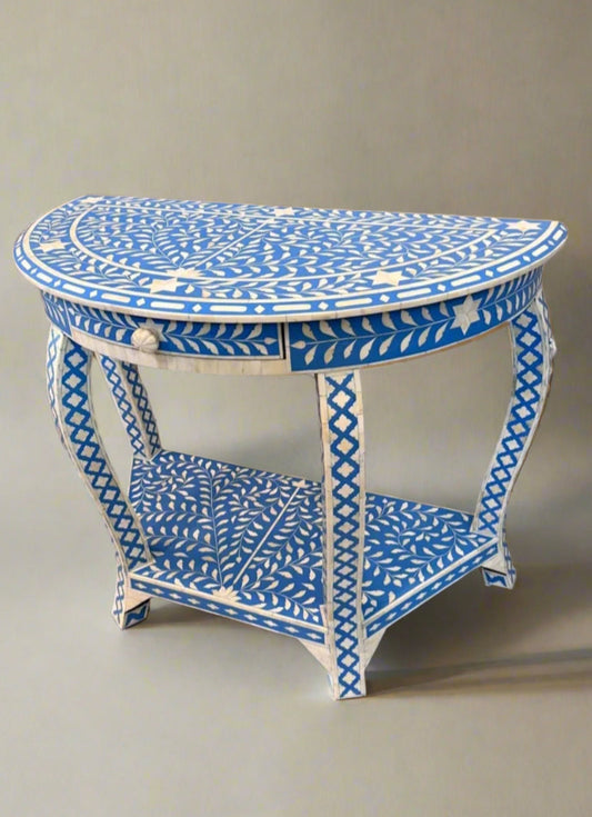 Heritage  inlay floral pattern one drawer carved wooden console table