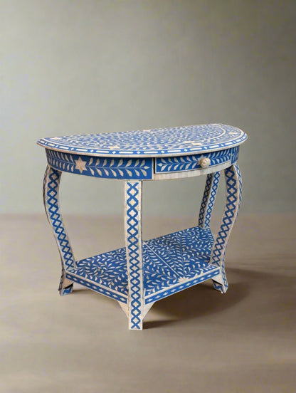 Heritage  inlay floral pattern one drawer carved wooden console table