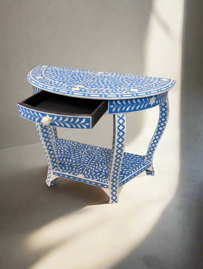 Heritage  inlay floral pattern one drawer carved wooden console table