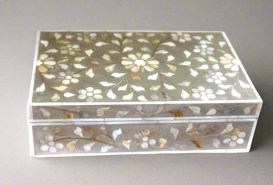  and  Mother of Pearl inlay wooden jewellery storage box for home in grey