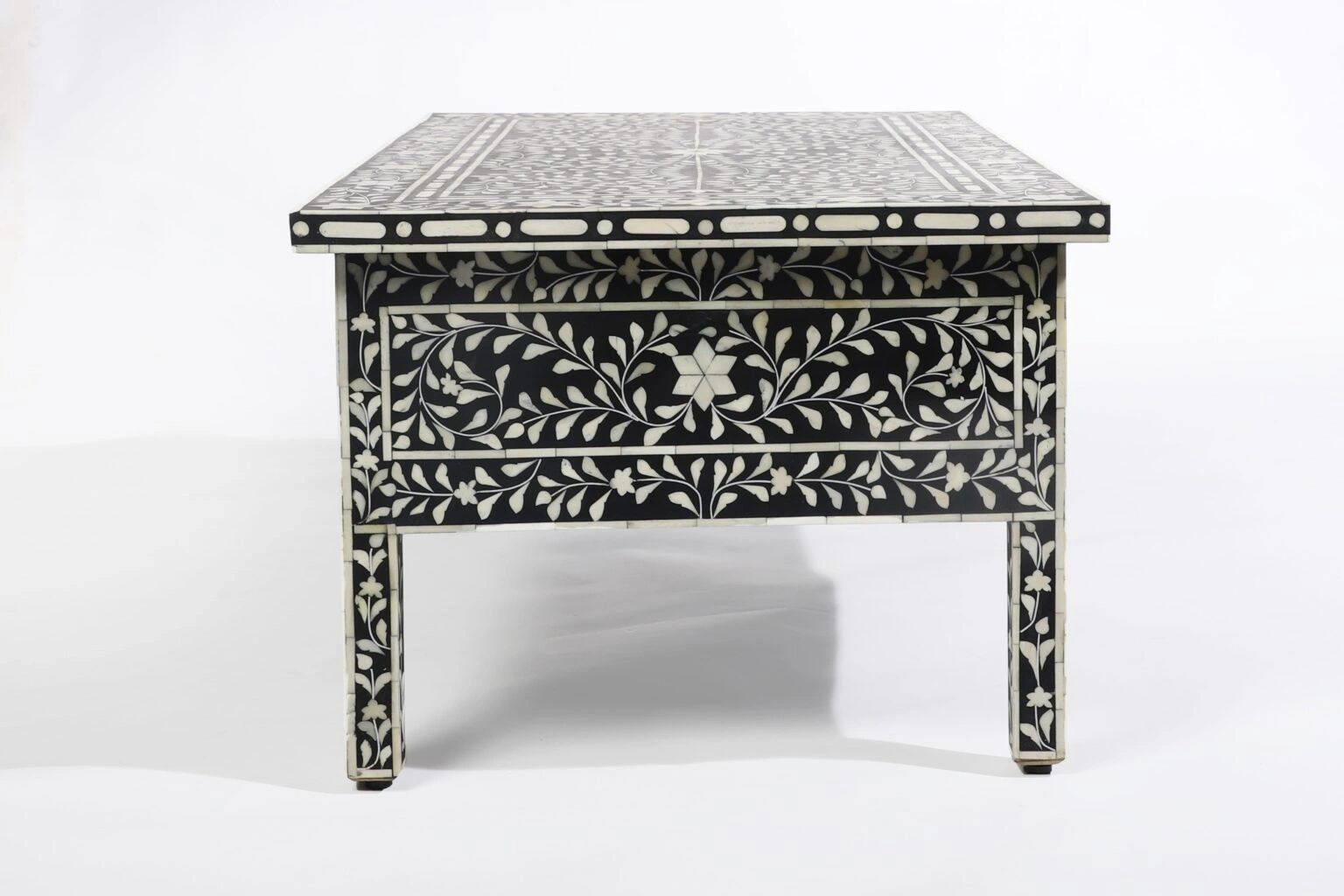   Heritage inlay floral pattern with two drawer wooden coffee table 
