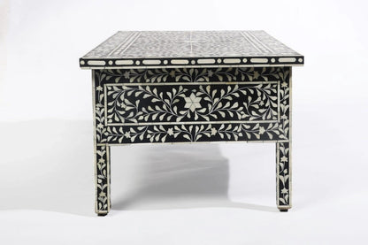   Heritage inlay floral pattern with two drawer wooden coffee table 