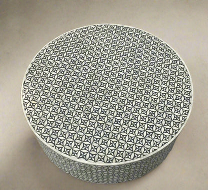  Heritage inlay geometric pattern on wooden round coffee table 