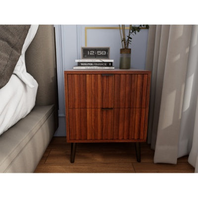 Flutted Wooden Nightstand / Bedside With 2 Drawers