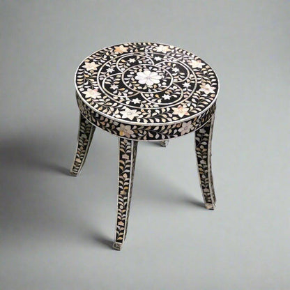   MOP inlay in Black floral pattern wooden plant stand or side table