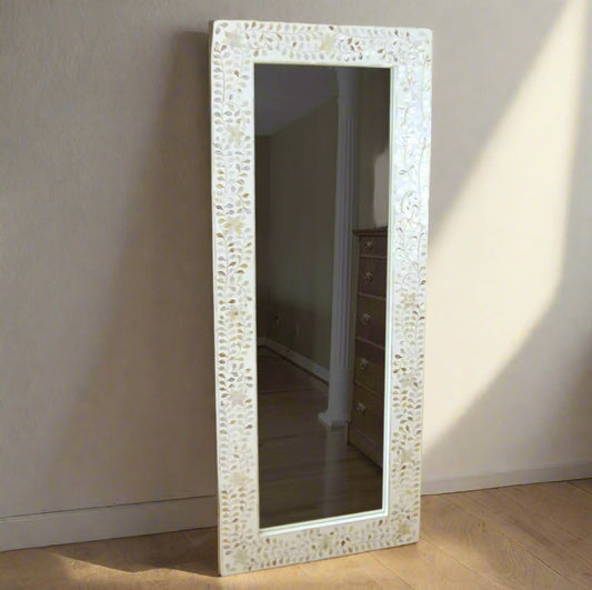 Mother of Pearl inlay White Floor mirror Frame image 0