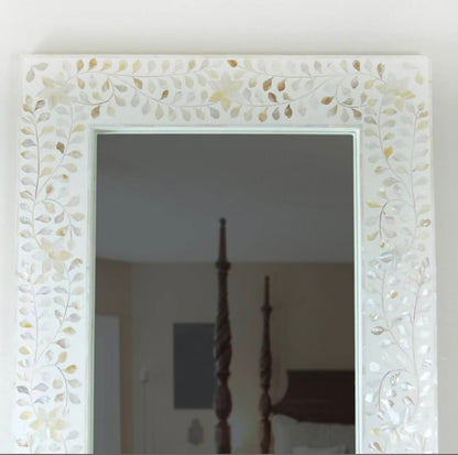 Mother of Pearl inlay White Floor mirror Frame image 5