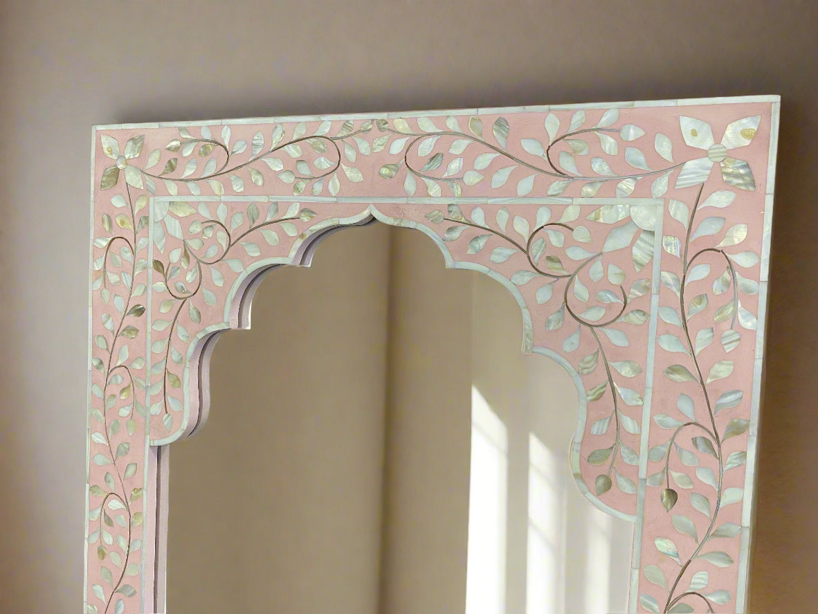 Mother of Pearl inlay traditional style floral wall Mirror Frame image 3