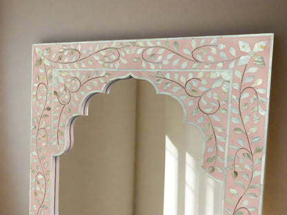 Mother of Pearl inlay traditional style floral wall Mirror Frame image 3