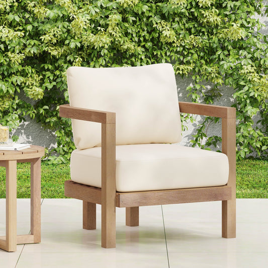 Outdoor Acacia Wood Patio Club Chair with Waterproof Cushion