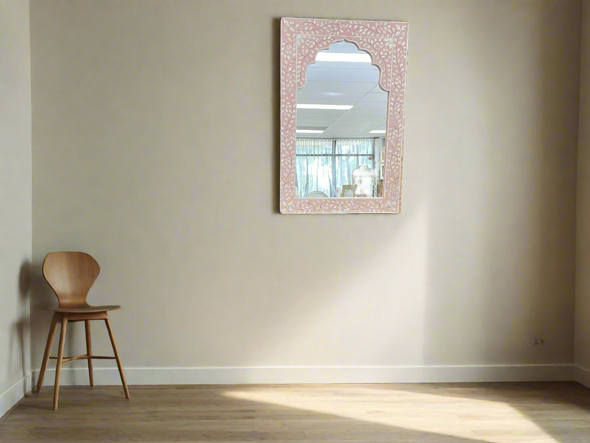 Mother of Pearl inlay traditional style floral wall Mirror Frame image 1
