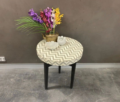   Heritage inlay in Black geometric pattern wooden plant stand or side table in grey