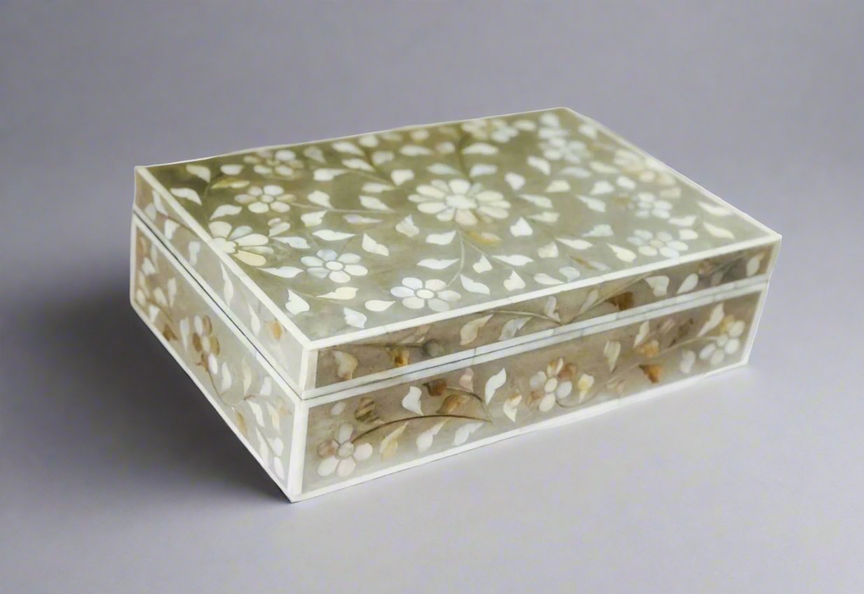  and  Mother of Pearl inlay wooden jewellery storage box for home in grey