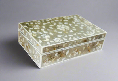  and  Mother of Pearl inlay wooden jewellery storage box for home in grey