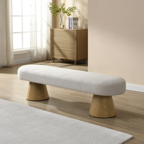 Upholstered Bedroom End Of Bed Beige Wood Leg