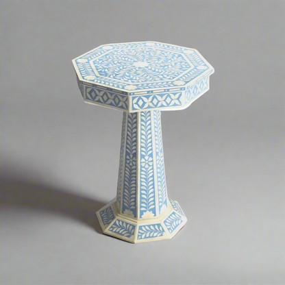 Heritage inlay floral pattern pedestal side table