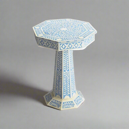 Heritage inlay floral pattern pedestal side table