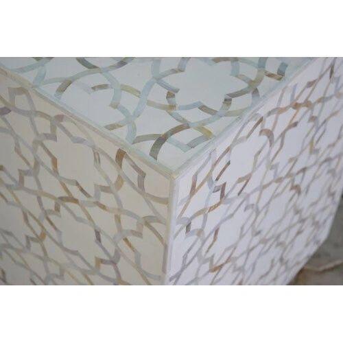  Mother of pearl inlay  star pattern with brass metal base on wooden rectangle coffee table 