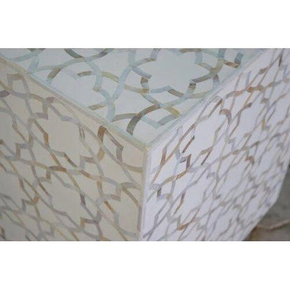  Mother of pearl inlay  star pattern with brass metal base on wooden rectangle coffee table 