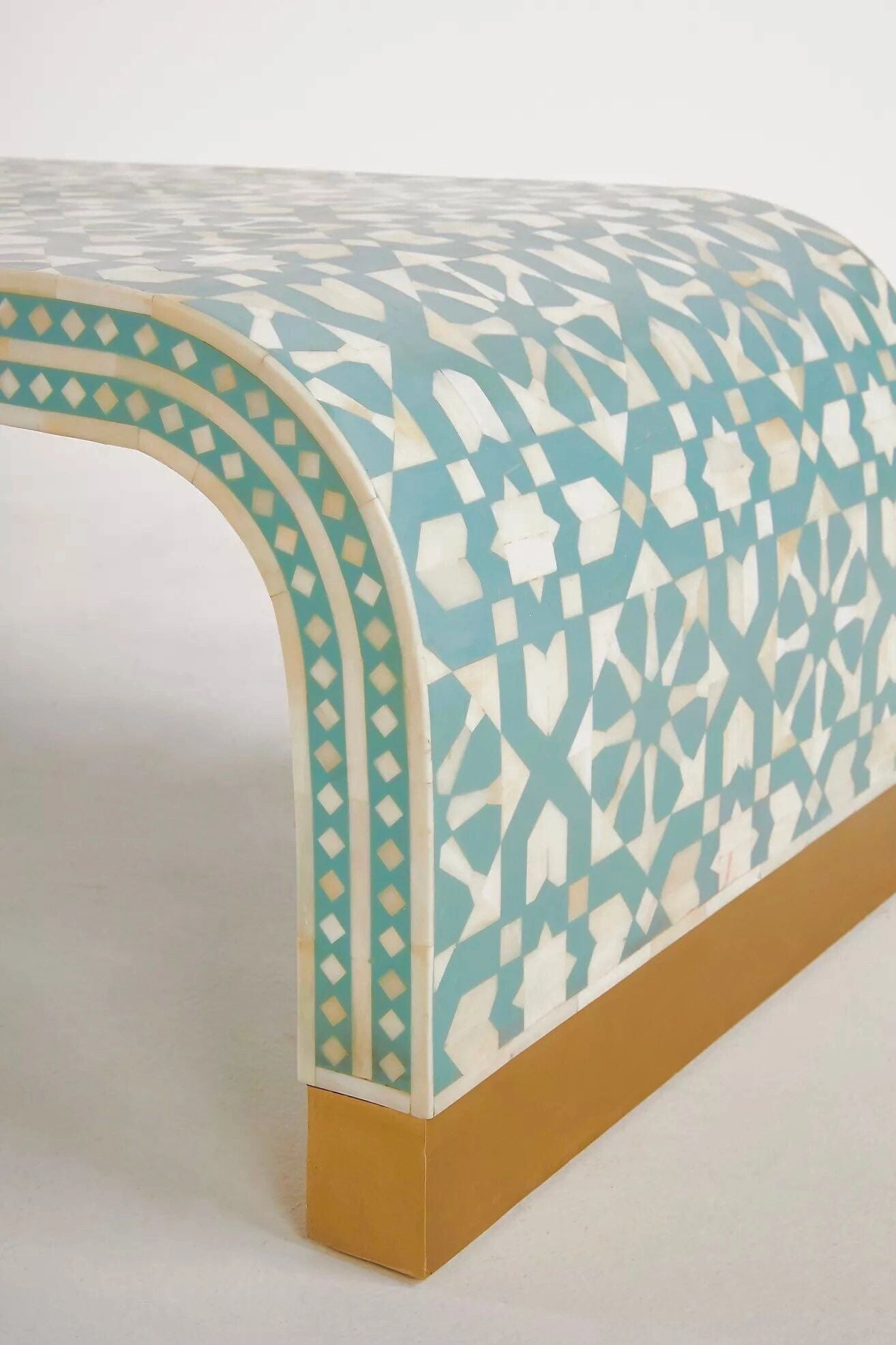  Heritage  inlay Moroccan pattern with brass metal base legs wooden waterfall coffee table