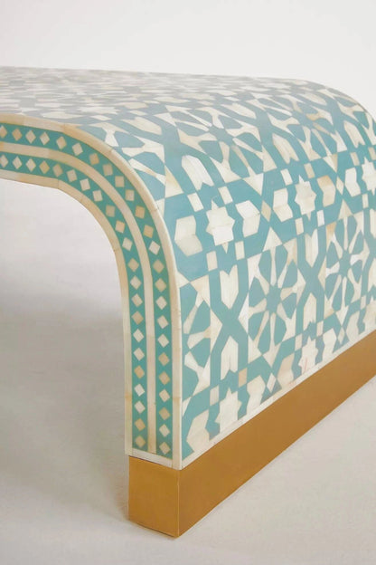  Heritage  inlay Moroccan pattern with brass metal base legs wooden waterfall coffee table
