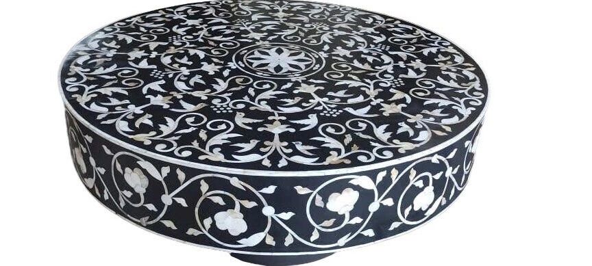   Mother of Pearl inlay on wood coffee table in black for enhancing the living room