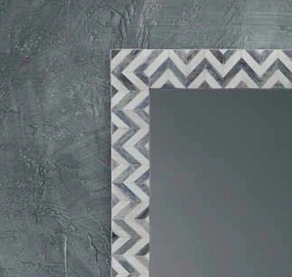   Heritage inlay  wall mirror frame in zig-zag pattern in grey and white