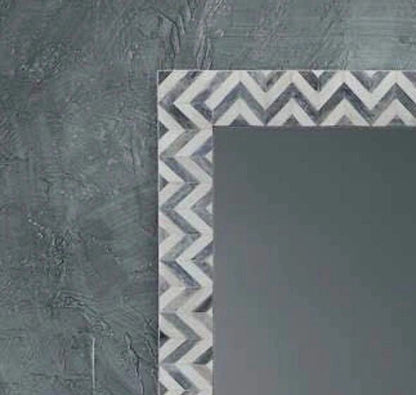   Heritage inlay  wall mirror frame in zig-zag pattern in grey and white