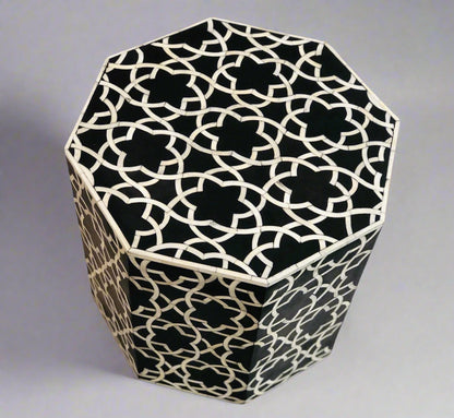  Heritage inlay Star pattern wooden Octagon End table  in black