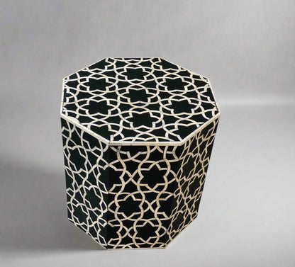  Heritage inlay Star pattern wooden Octagon End table  in black