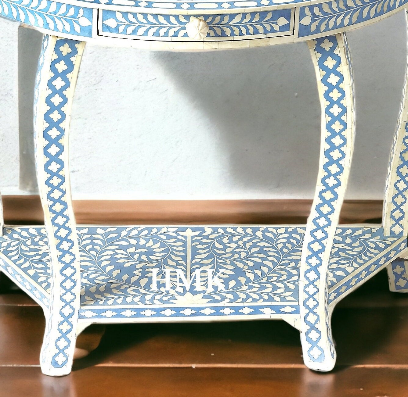 Heritage  inlay floral pattern one drawer carved wooden console table
