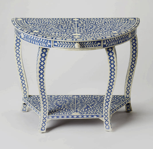Heritage  inlay floral pattern one drawer carved wooden console table