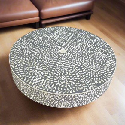 Heritage inlay floral pattern with brass base on coffee table