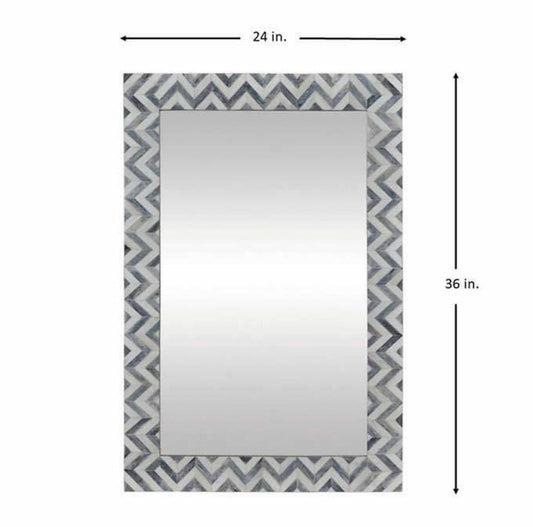   Heritage inlay  wall mirror frame in zig-zag pattern in grey and white