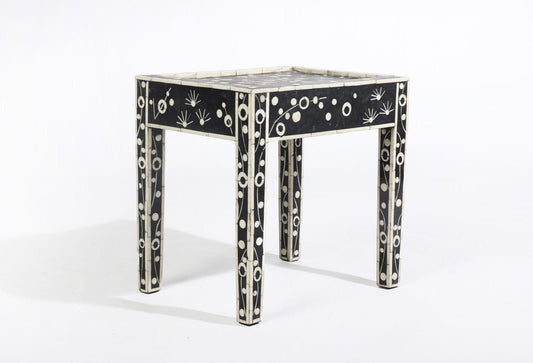   Heritage inlay in Black geometric pattern wooden stool or side table