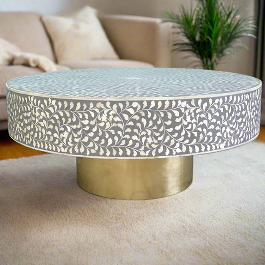 Heritage inlay floral pattern with brass base on coffee table
