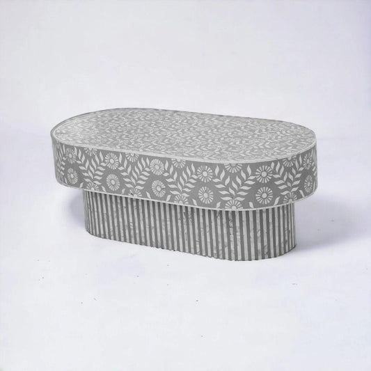  Mother of Pearl inlay lalita pattern with inlay base on wooden oval coffee table 