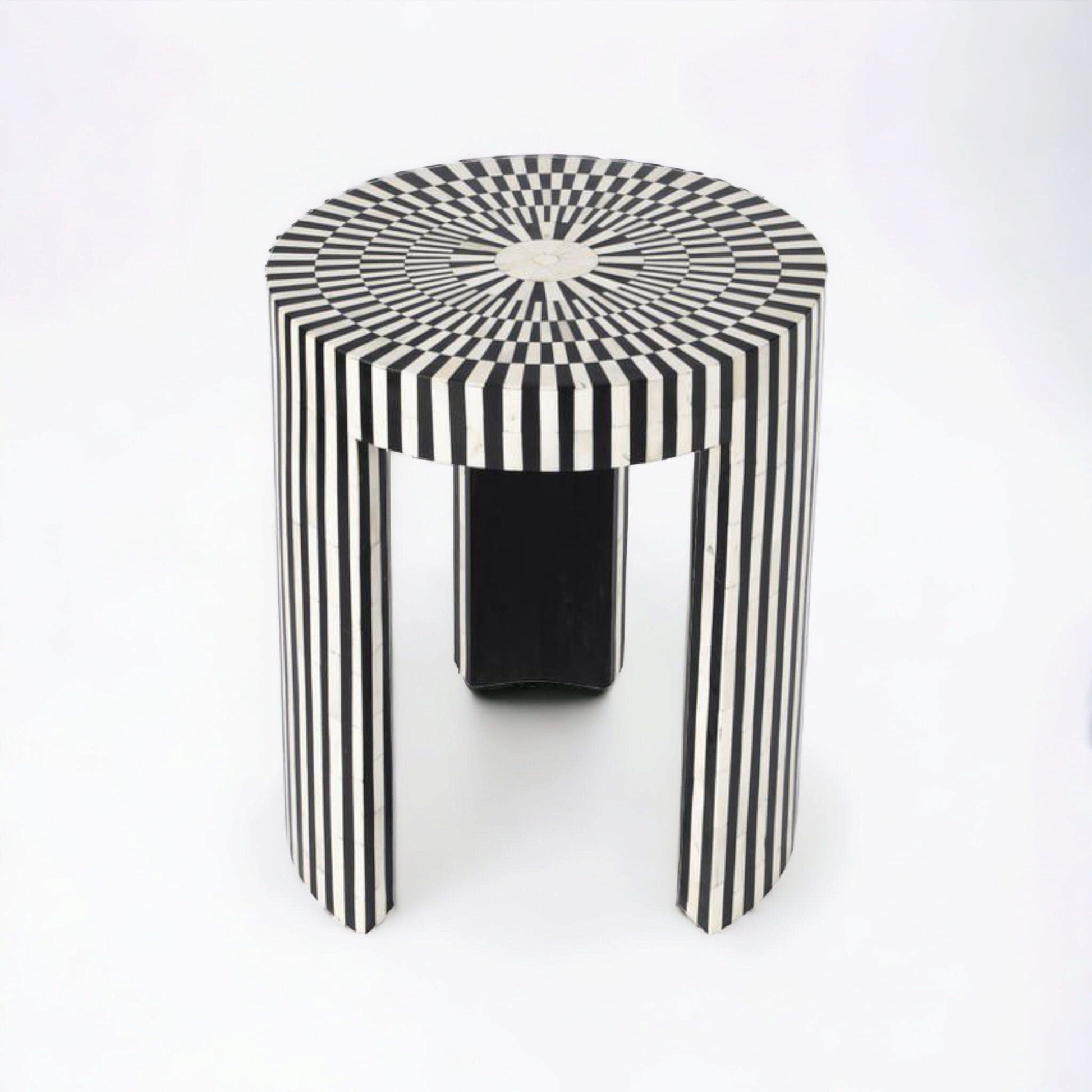   Heritage inlay in geometric checks pattern wooden plant stand or side table
